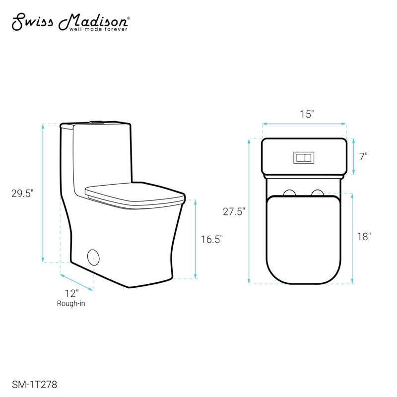 Concorde One Piece Square Toilet Dual Flush 1.1/1.6 gpf with 10" Rough In