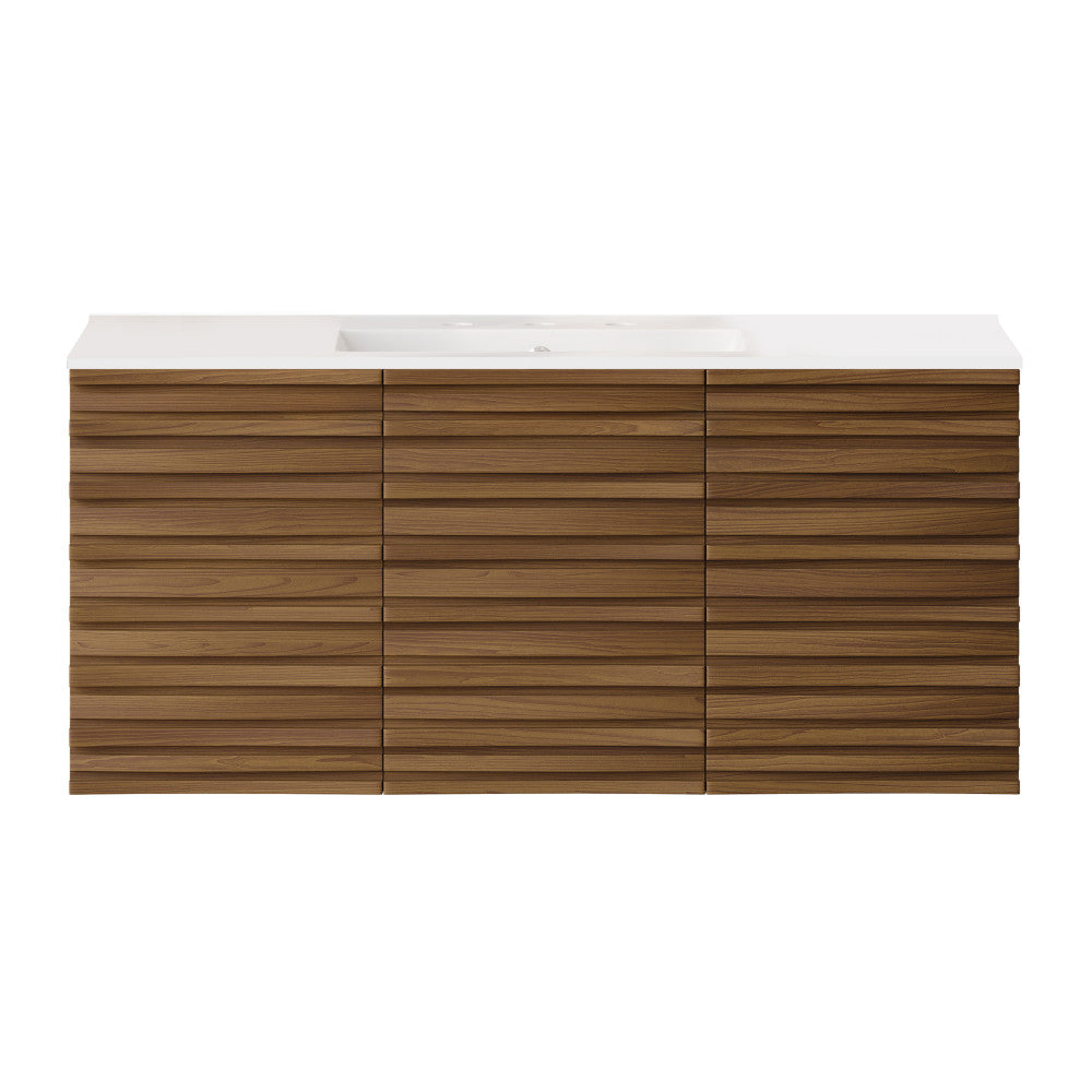Cascade 48" Wall-Mounted Bathroom Vanity in Brown Oak with 3-Hole Widespread Sink Top