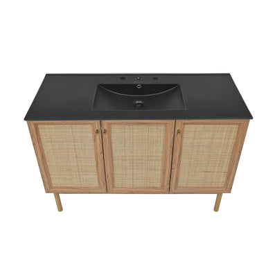 Classe 48 in. Brown Oak Bathroom Vanity With Black, 3-Hole Ceramic Sink Top