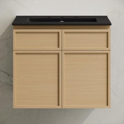 St. Tropez 24" Wall-Mounted Bathroom Vanity in Natural Oak with Black 3-Hole Centerset Sink Top