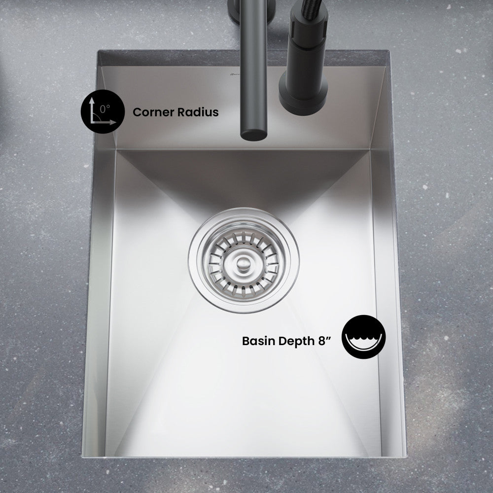 Tourner 14 x 18 Stainless Steel, Single Basin, Undermount Kitchen Sink