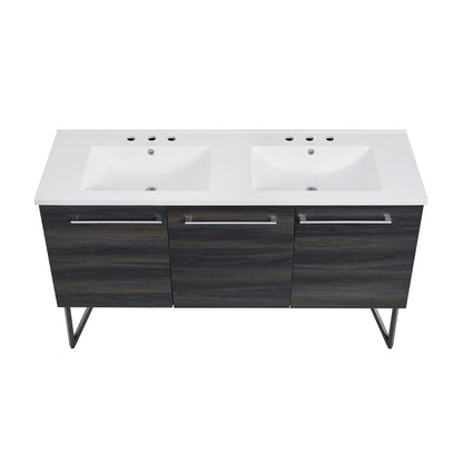 Annecy 60 in. Black Walnut, Double Basin Bathroom Vanity With White, 3-Hole Artificial Stone Sink Top
