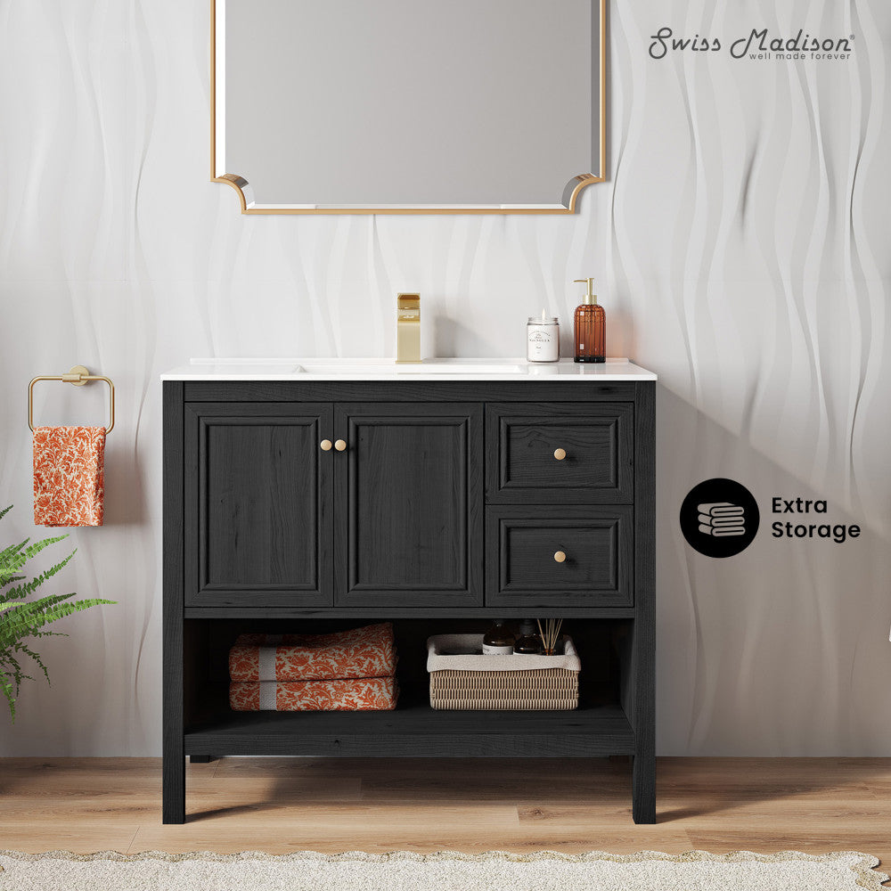 Chateau 36" Freestanding Bathroom Vanity in Black Oak with Sink Top