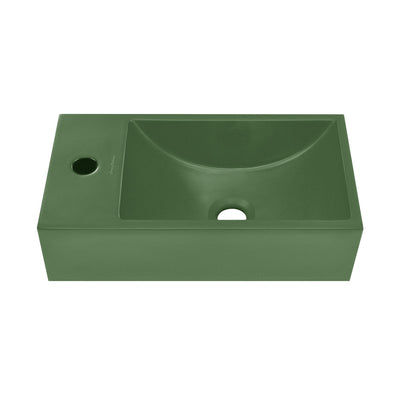 Lisse 16" Concrete Rectangle Wall-Mounted Sink with Left Side Faucet Mount in Matte Royal Green