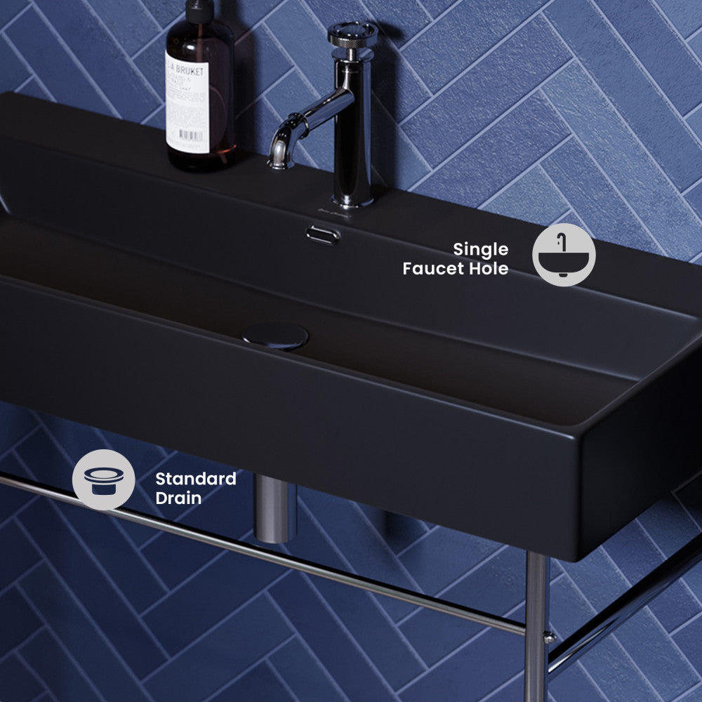 Claire 40 Ceramic Console Sink Matte Black Basin Chrome Legs
