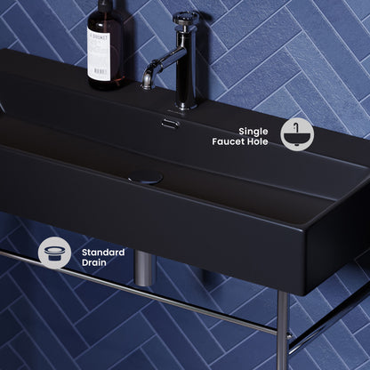 Claire 40 Ceramic Console Sink Matte Black Basin Chrome Legs