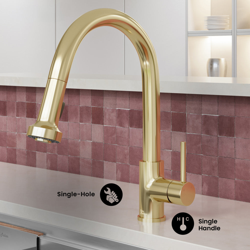 Nouvet Single Handle, Pull-Down Kitchen Faucet in Brushed Gold