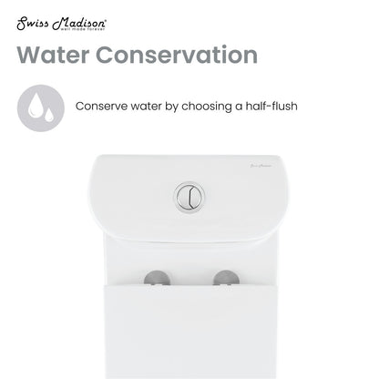 Elongated one-piece toilet with dual-flush button on tank, white ceramic finish.