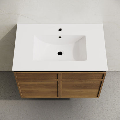 St. Tropez 30" Wall-Mounted Bathroom Vanity in Brown Oak with Sink Top