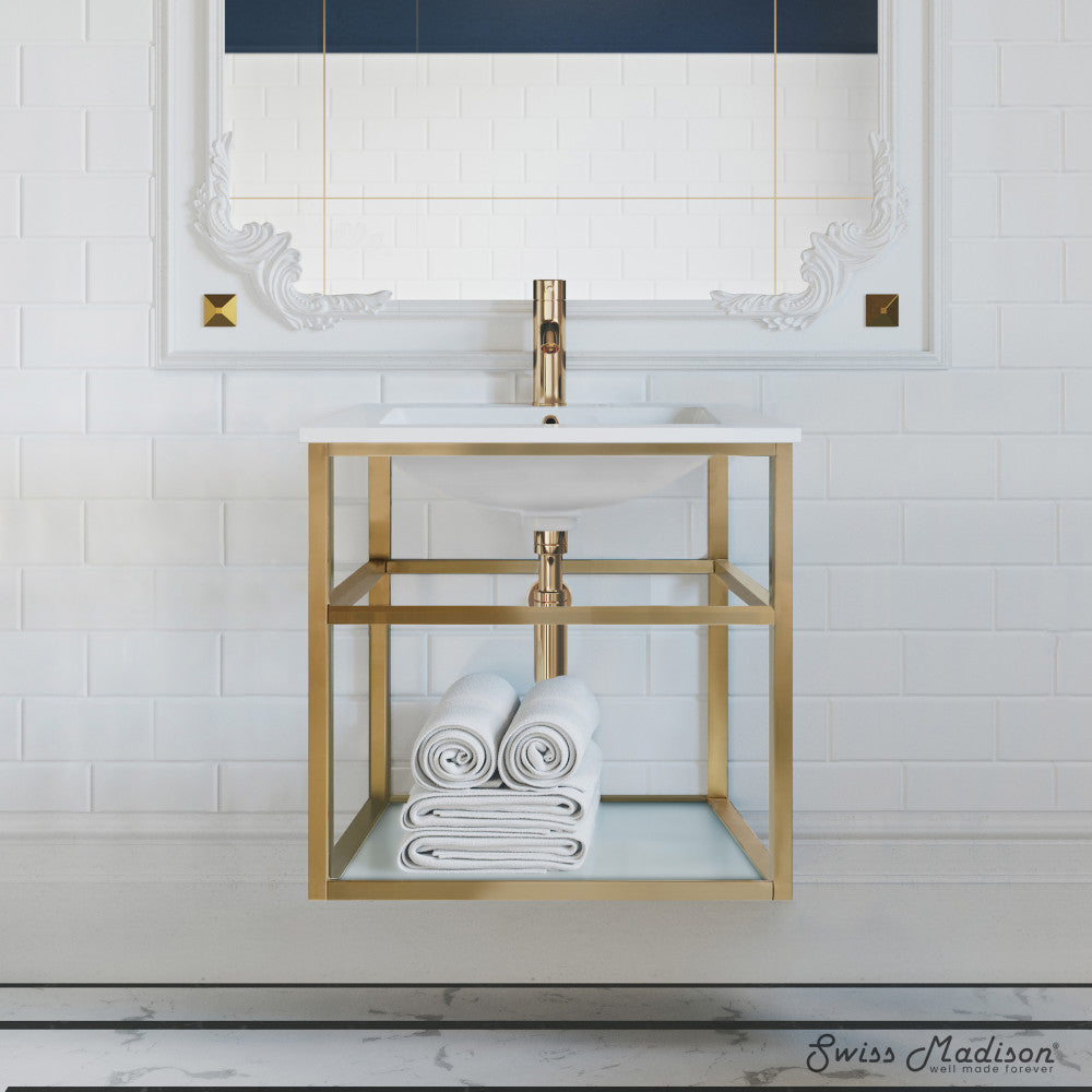 Pierre 24 Single, Open Shelf, Gold Metal Frame Bathroom Vanity