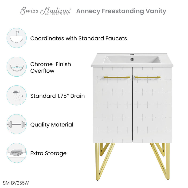 Annecy 24" Freestanding Bathroom Vanity in Galaxy White with Sink Top
