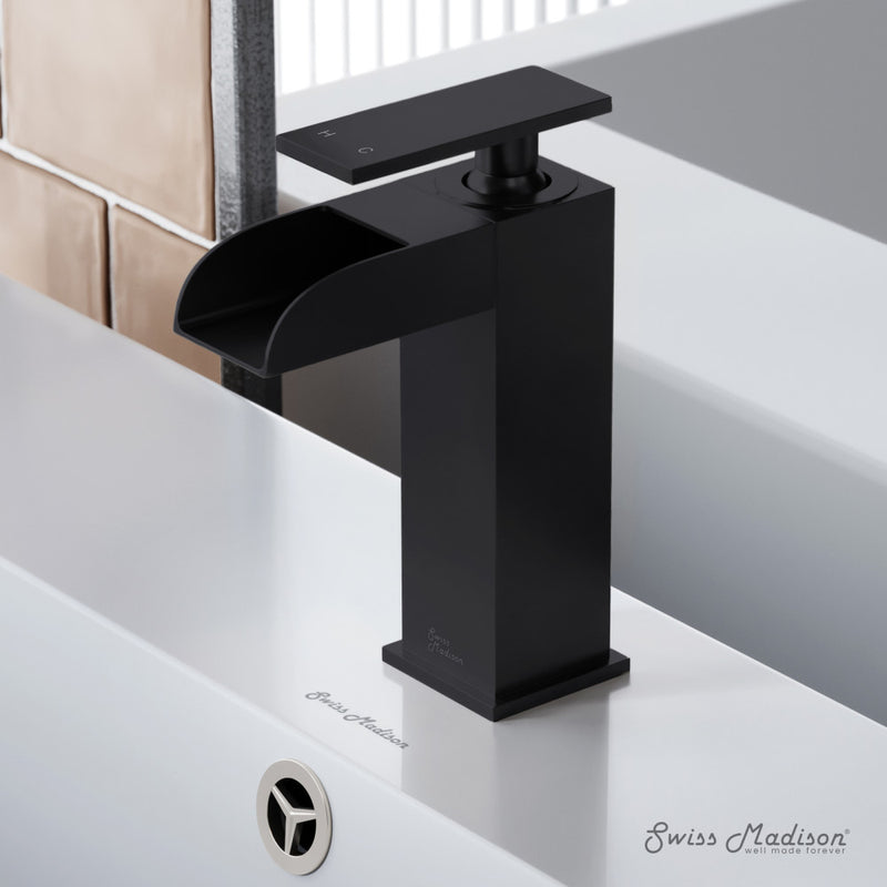 Concorde Single Hole, Single-Handle, Waterfall Bathroom Faucet in Matte Black