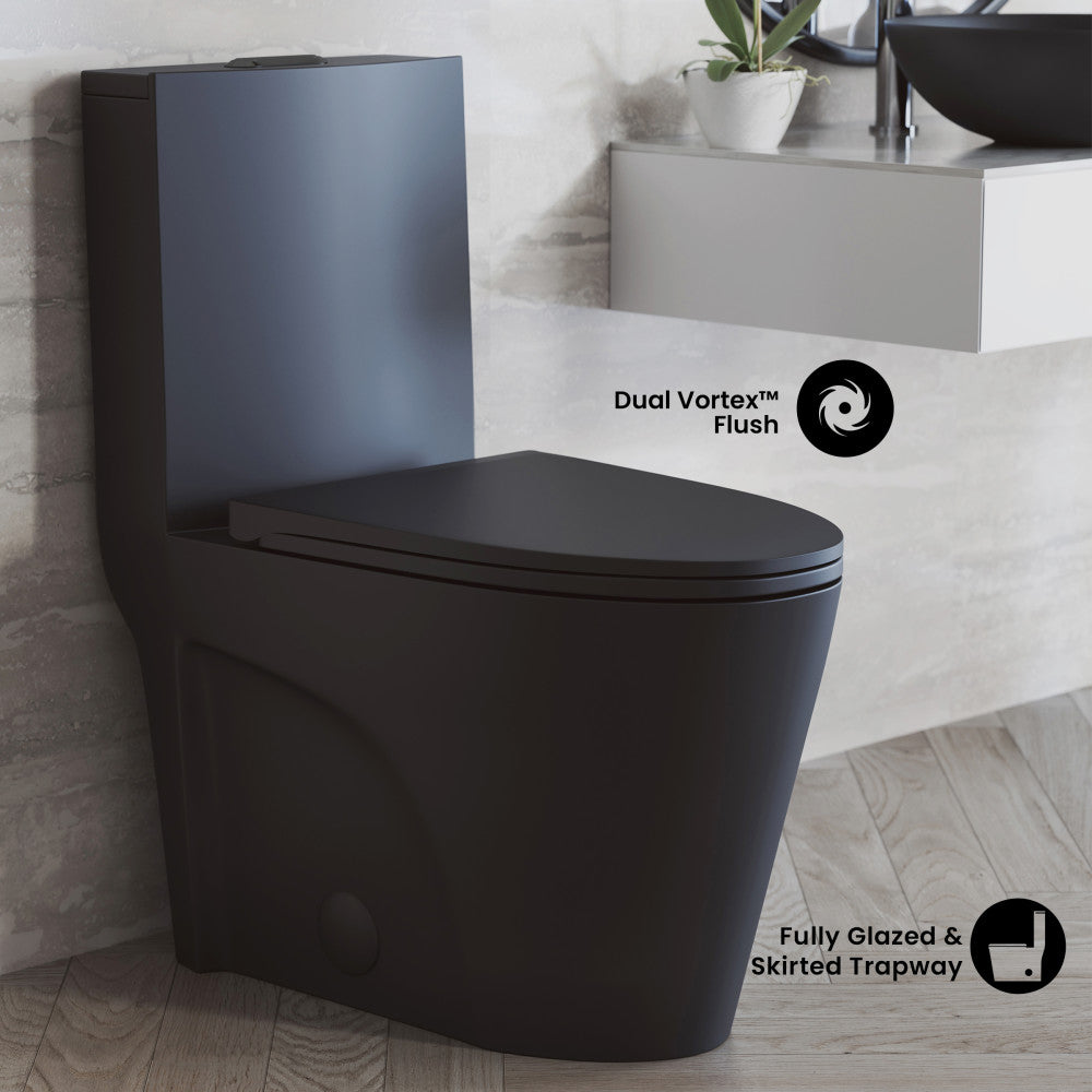 St. Tropez One Piece Elongated Toilet Dual Vortex Flush 1.1/1.6 gpf with 10" Rough-In, Matte Black