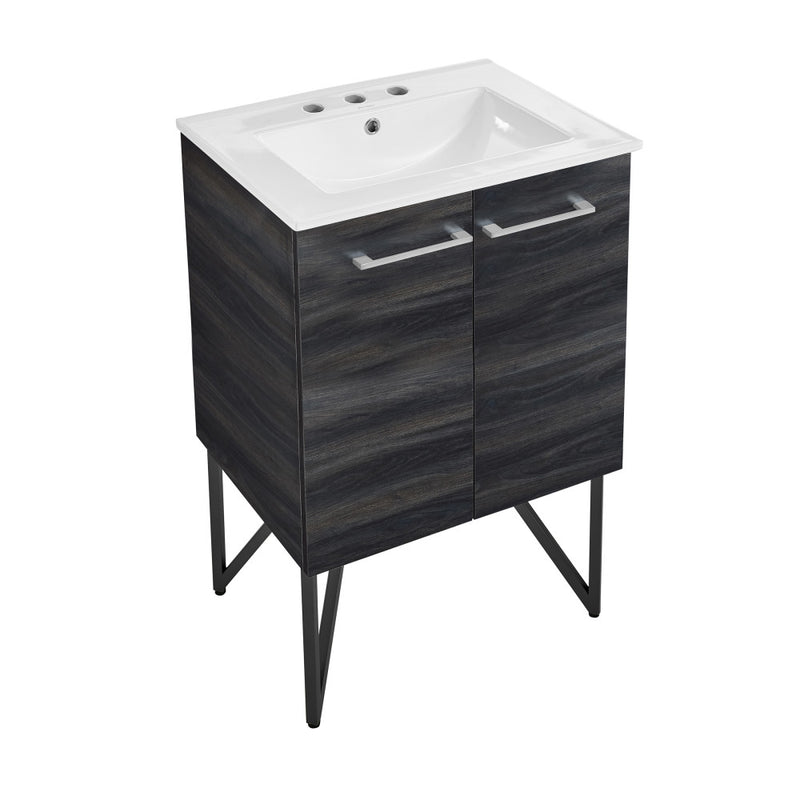 Annecy 24 in. Black Walnut Bathroom Vanity With White, 3-Hole Ceramic Sink Top