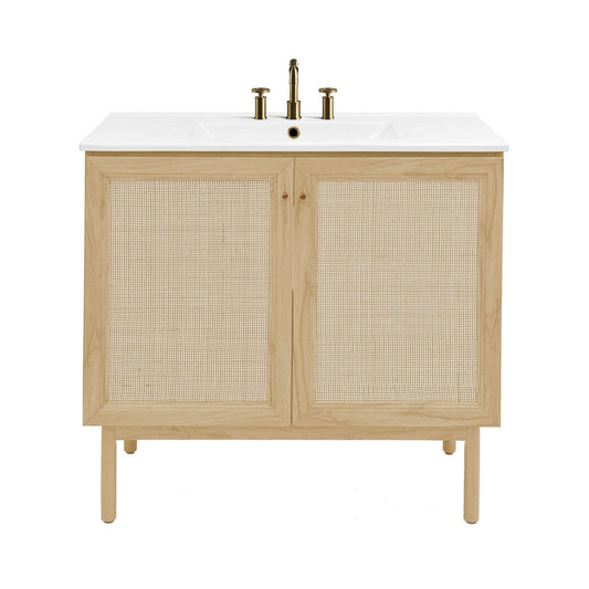 Classe 36" Freestanding Bathroom Vanity in Natural Oak with 3-Hole Widespread Sink Top
