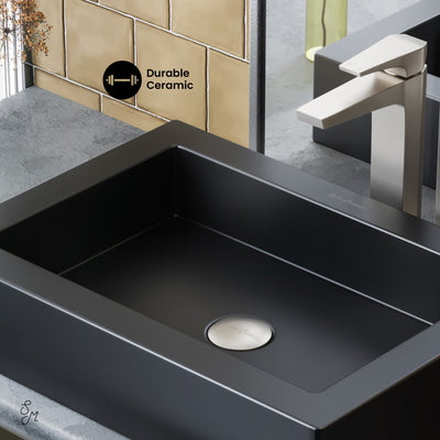 Voltaire Ceramic Rectangle Vessel Sink, Matte Black