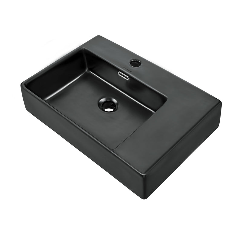 St. Tropez 24 x 18 Ceramic Wall Hung Sink with Left Side Faucet Mount, Matte Black