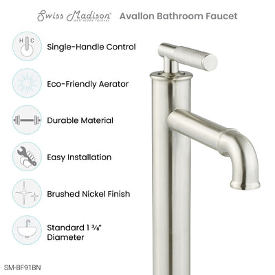 Avallon Single Hole, Single-Handle Sleek, High Arc Bathroom Faucet in Brushed Nickel