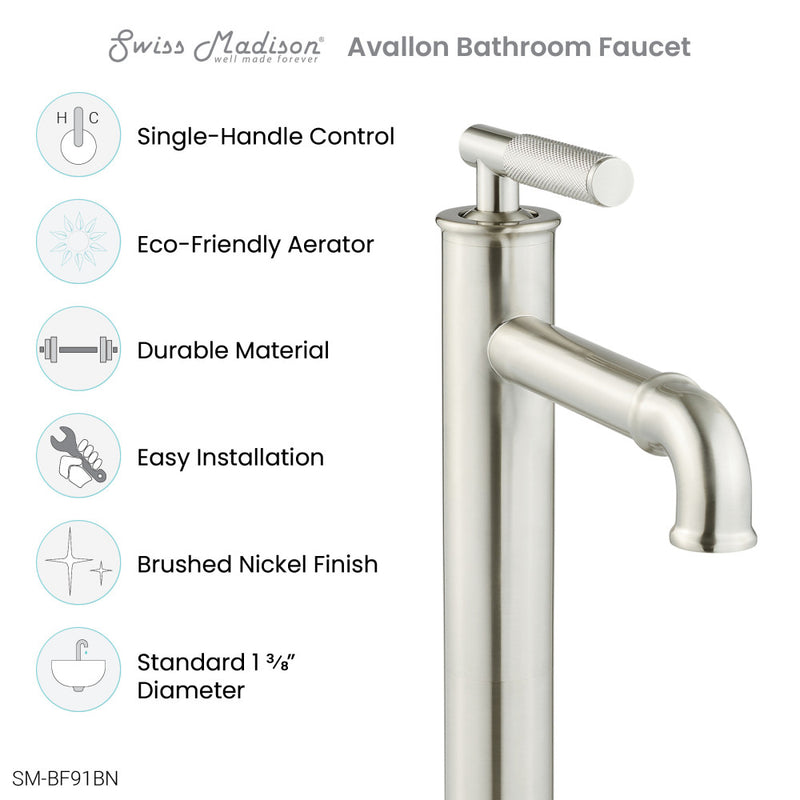 Avallon Single Hole, Single-Handle Sleek, High Arc Bathroom Faucet in Brushed Nickel