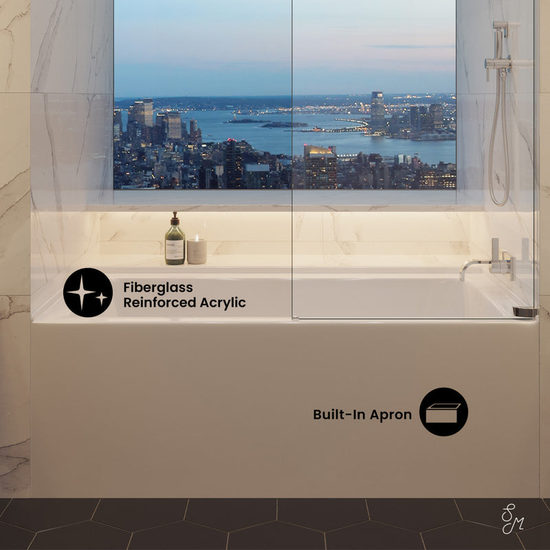 Voltaire 60 x 30 Skirted Right Drain Soaking Apron Bathtub in Glossy White with Integrated Overflow, Drain Included