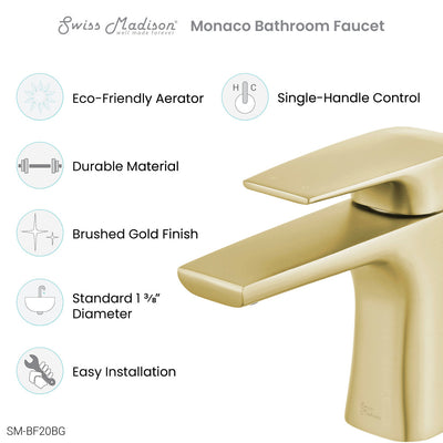 Monaco Single Hole, Single-Handle, Bathroom Faucet in Brushed Gold