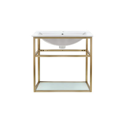 Pierre 24 Single, Open Shelf, Gold Metal Frame Bathroom Vanity