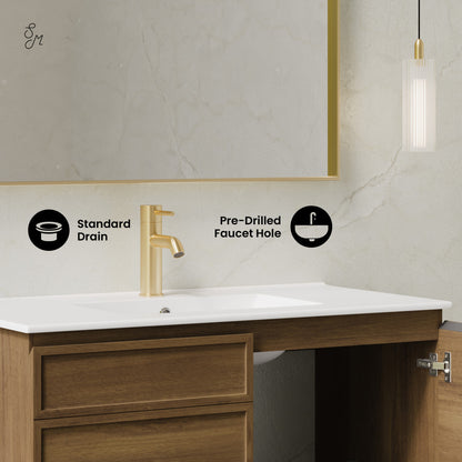 St. Tropez 36" Wall-Mounted Bathroom Vanity in Brown Oak with Sink Top