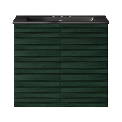 Cascade 24" Wall-Mounted Bathroom Vanity in Green Oak with Black 3-Hole Centerset Sink Top