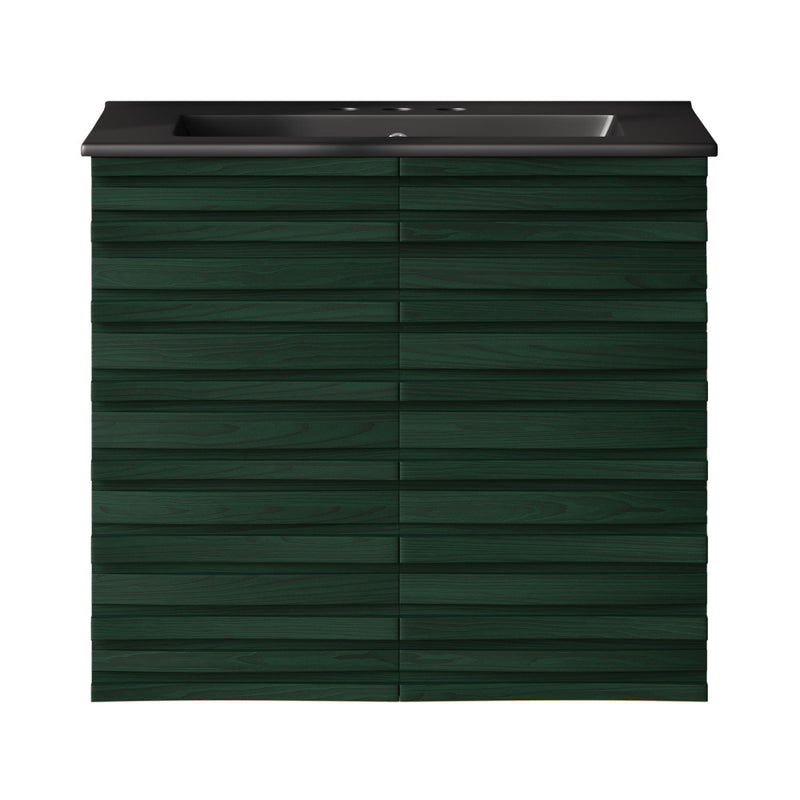 Cascade 24" Wall-Mounted Bathroom Vanity in Green Oak with Black 3-Hole Centerset Sink Top