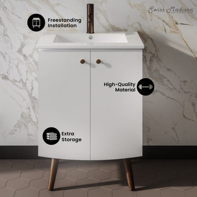 Manoir 24" Freestanding Bathroom Vanity in White with Sink Top