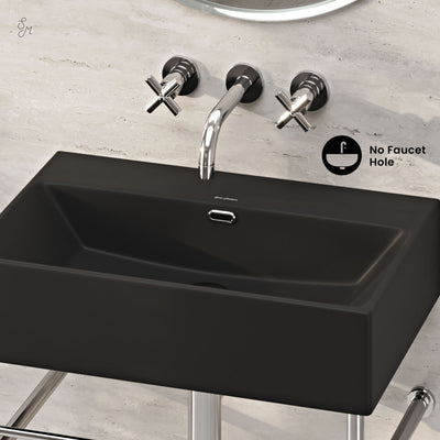 Claire 24" Rectangle Matte Black Zero Hole Console Sink with Polished Chrome Legs