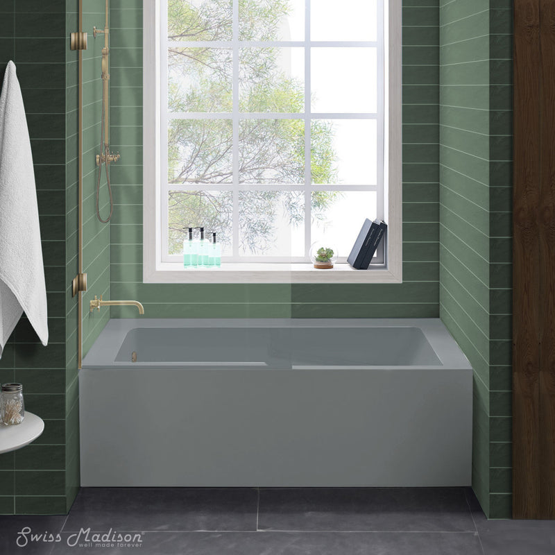 Voltaire 60" x 32" Left-Hand Drain Alcove Bathtub with Apron and Armrest in Matte Gray