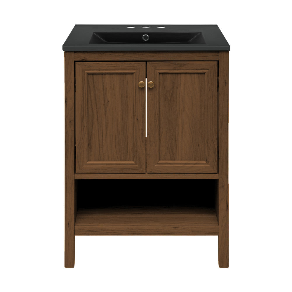 Chateau 24" Freestanding Bathroom Vanity in Brown Oak with Black 3-Hole Centerset Sink Top