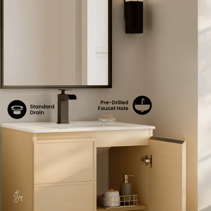 St. Tropez 24" Freestanding Bathroom Vanity in Natural Oak with Sink Top