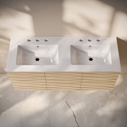 Cascade 48" Wall-Mounted Bathroom Vanity in Natural Oak with 3-Hole Widespread Double Basin Sink Top