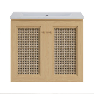 Classe 24" Wall-Mounted Bathroom Vanity in Natural Oak with Single Faucet Hole Vanity Top