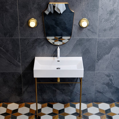 Claire 30 Ceramic Console Sink White Basin Brushed Gold Legs