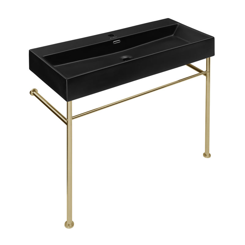 Claire 40 Ceramic Console Sink Matte Black Basin Gold Legs