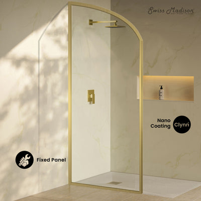 Demi 34 x 76 Framed Fixed 3/8 in. (10mm) Clear Tempered Glass Shower Door with Gold Brushed Frame