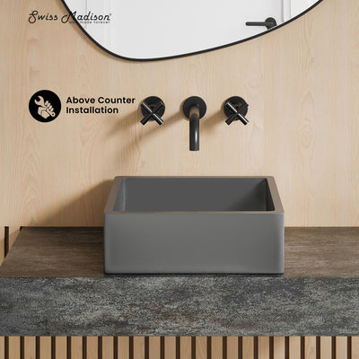 Lisse 15" Square Concrete Vessel Bathroom Sink in Dark Grey