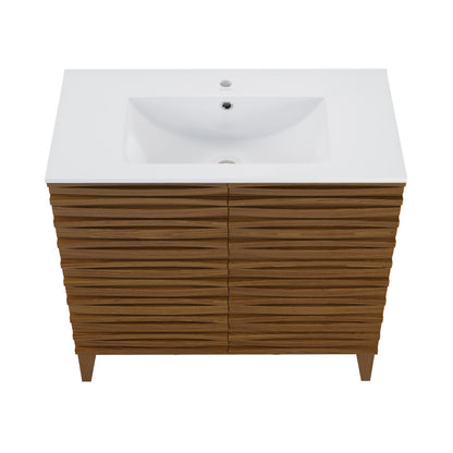 Cascade 30" Freestanding Bathroom Vanity in Brown Oak with Sink Top