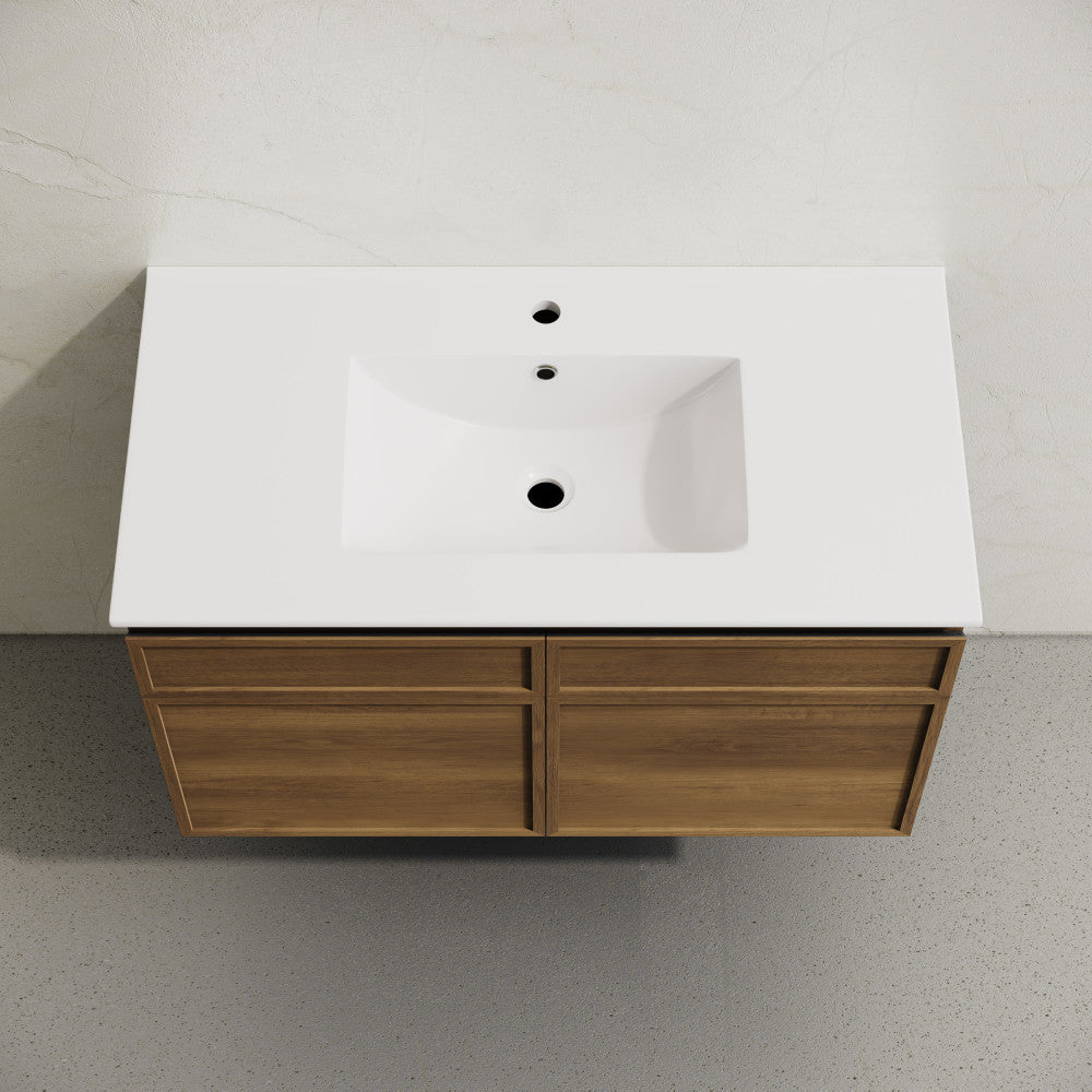 St. Tropez 36" Wall-Mounted Bathroom Vanity in Brown Oak with Sink Top