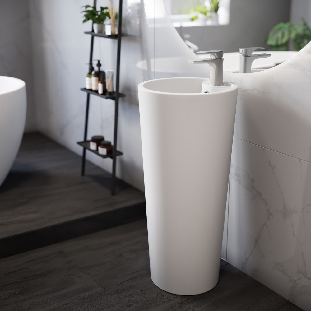 Monaco Circular Basin Pedestal Sink in Matte White