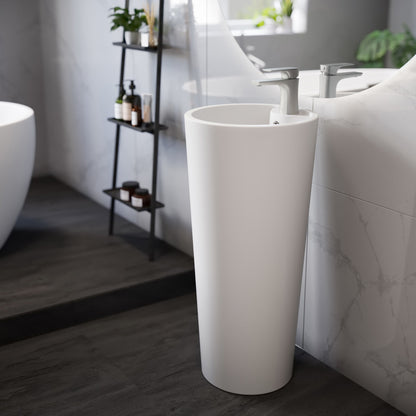 Monaco Circular Basin Pedestal Sink in Matte White
