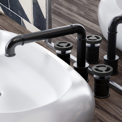 Avallon 8 in. Widespread, 2-Handle Wheel, Bathroom Faucet in Matte Black