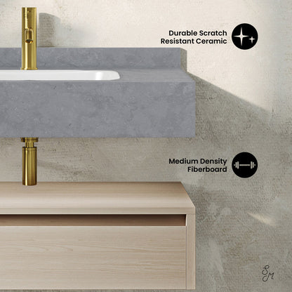Avancer 36" Wall-Mounted Bathroom Vanity in White Oak with Charcoal Gray Sink Top