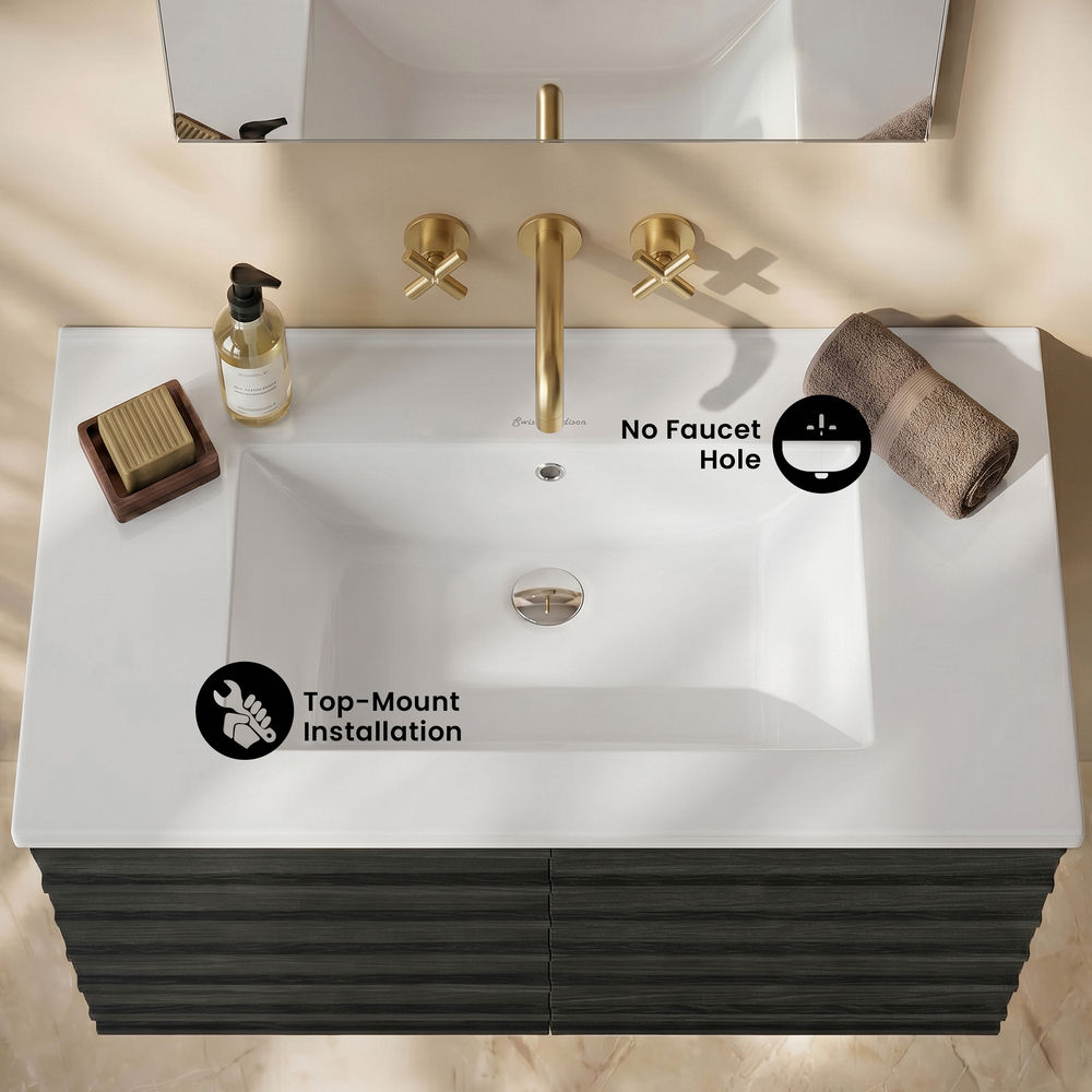 30" Zero Hole Vanity Sink Top in Glossy White