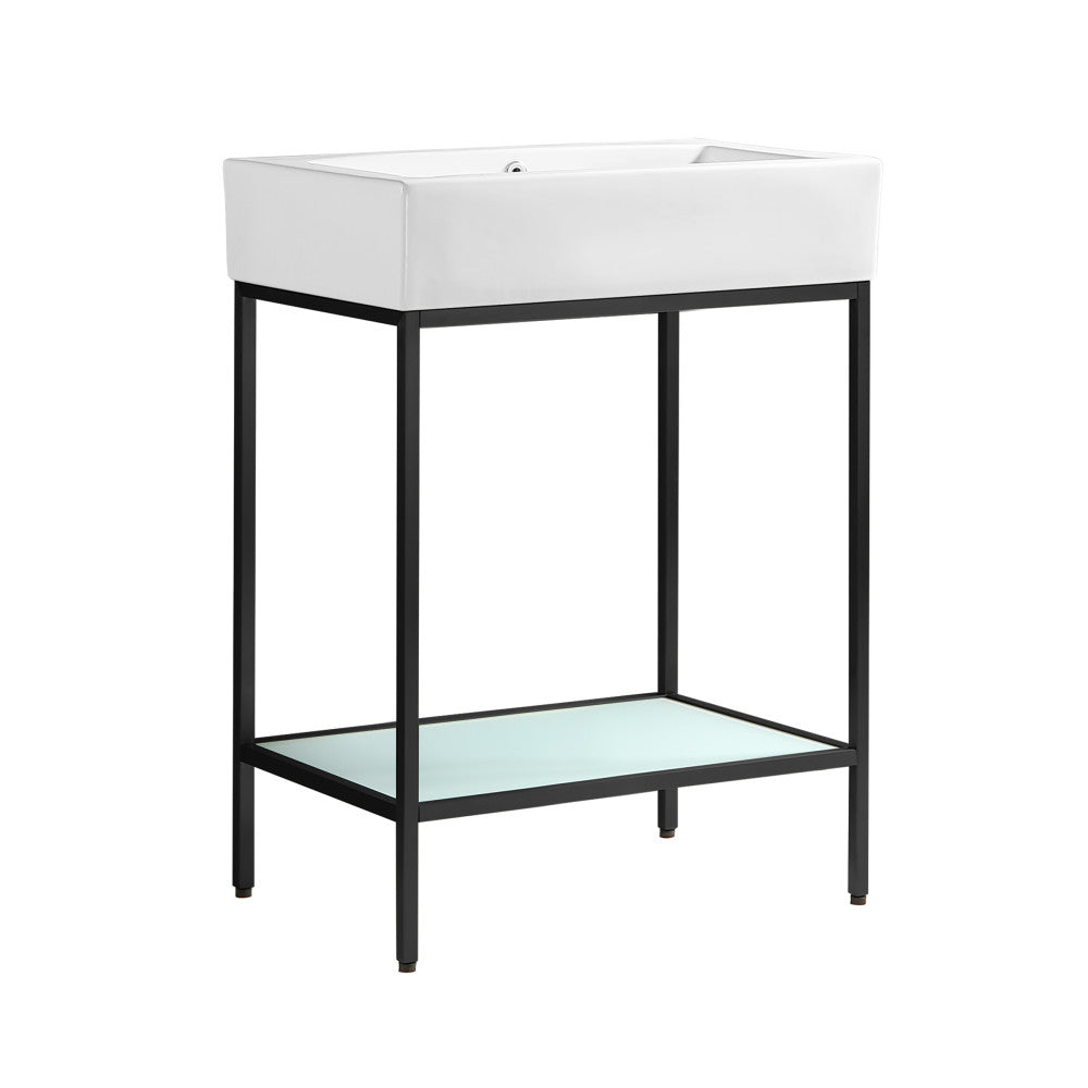 Pierre 24" Open Shelf Black Frame Freestanding Bathroom Vanity with Sink Top