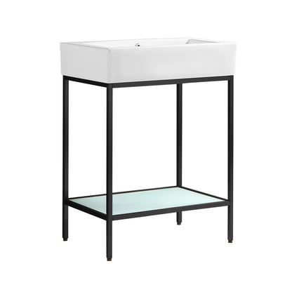 Pierre 24" Open Shelf Black Frame Freestanding Bathroom Vanity with Sink Top