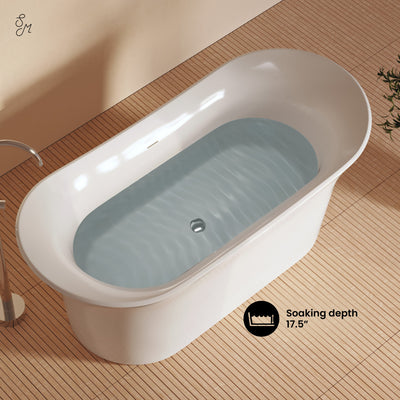 Cascade 66" Double Slipper Soaking Freestanding Bathtub in Glossy White, Drain Included